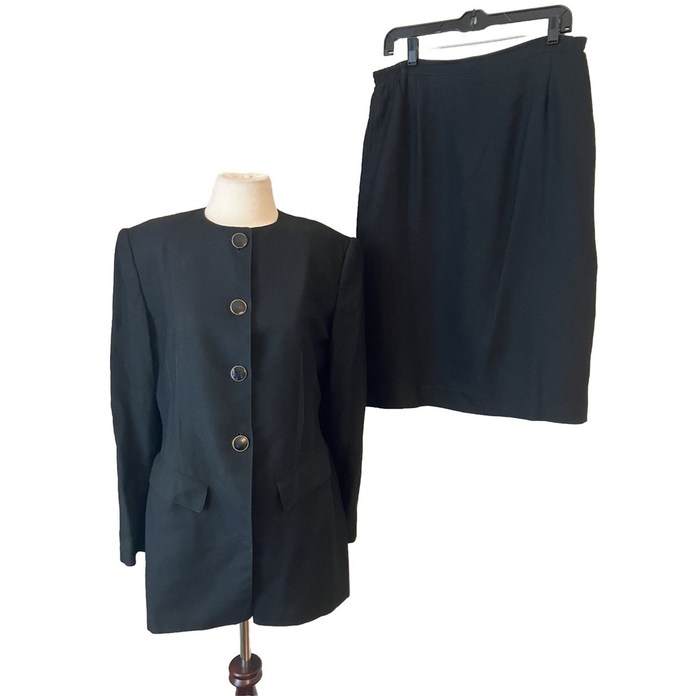 Y2k Vintage 80's‎ John Meyer Of Norwich Suit Sz 12 Black Business Grannycore